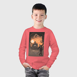 Лонгслив хлопковый детский Лиланд Палмер - огонь иди со мной, цвет: коралловый — фото 2