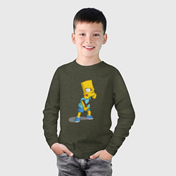 Лонгслив хлопковый детский Bad Bart, цвет: меланж-хаки — фото 2