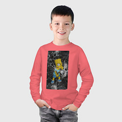 Лонгслив хлопковый детский Барт хулиган, цвет: коралловый — фото 2