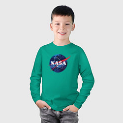 Лонгслив хлопковый детский NASA: Cosmic Logo, цвет: зеленый — фото 2