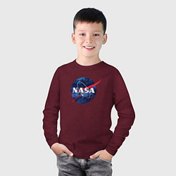 Лонгслив хлопковый детский NASA: Cosmic Logo, цвет: меланж-бордовый — фото 2