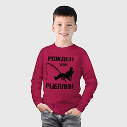 Лонгслив хлопковый детский Рожден для рыбалки, цвет: маджента — фото 2
