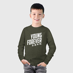 Лонгслив хлопковый детский Young Forever, цвет: меланж-хаки — фото 2