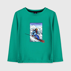 Лонгслив хлопковый детский Лыжный Спорт, цвет: зеленый
