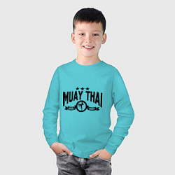Лонгслив хлопковый детский Muay thai boxing, цвет: бирюзовый — фото 2