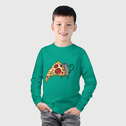 Лонгслив хлопковый детский Кусочек пиццы парная, цвет: зеленый — фото 2