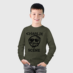 Лонгслив хлопковый детский HU: Charlie Scene, цвет: меланж-хаки — фото 2