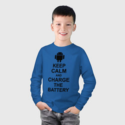 Лонгслив хлопковый детский Keep Calm & Charge The Battery (Android), цвет: синий — фото 2