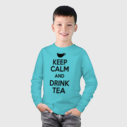 Лонгслив хлопковый детский Keep Calm & Drink Tea, цвет: бирюзовый — фото 2