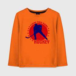 Лонгслив хлопковый детский I love this Hockey, цвет: оранжевый