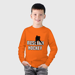 Лонгслив хлопковый детский Russian hockey, цвет: оранжевый — фото 2