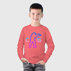 Лонгслив хлопковый детский CS - логотип с бойцом, цвет: коралловый — фото 2