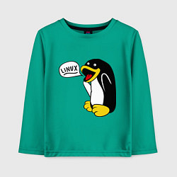Лонгслив хлопковый детский Пингвин: Linux, цвет: зеленый