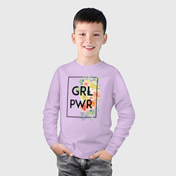 Лонгслив хлопковый детский GRL PWR, цвет: лаванда — фото 2