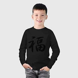Лонгслив хлопковый детский Иероглиф удача, цвет: черный — фото 2