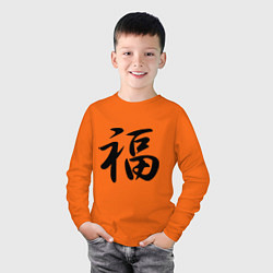Лонгслив хлопковый детский Иероглиф удача, цвет: оранжевый — фото 2