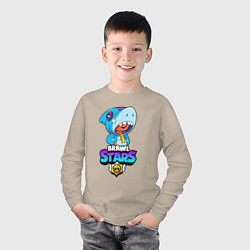 Лонгслив хлопковый детский BRAWL STARS LEON SHARK, цвет: миндальный — фото 2