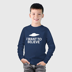 Лонгслив хлопковый детский I WANT TO BELIEVE, цвет: тёмно-синий — фото 2