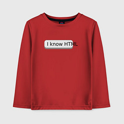 Лонгслив хлопковый детский Я знаю HTML, цвет: красный