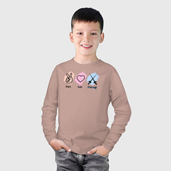 Лонгслив хлопковый детский Peace, love, fencing, цвет: пыльно-розовый — фото 2