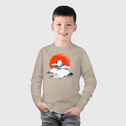 Лонгслив хлопковый детский Гора Фудзияма, цвет: миндальный — фото 2