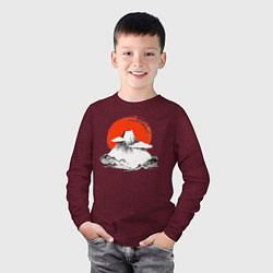 Лонгслив хлопковый детский Гора Фудзияма, цвет: меланж-бордовый — фото 2
