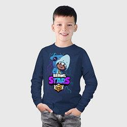 Лонгслив хлопковый детский Brawl Stars LEON SHARK, цвет: тёмно-синий — фото 2