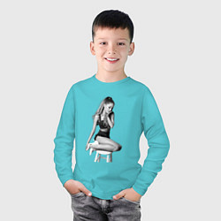 Лонгслив хлопковый детский ARIANA GRANDE, цвет: бирюзовый — фото 2