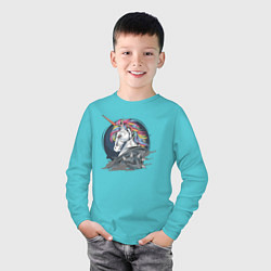 Лонгслив хлопковый детский Единорог Rock, цвет: бирюзовый — фото 2