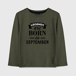 Лонгслив хлопковый детский Legends are born in september, цвет: меланж-хаки