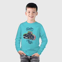 Лонгслив хлопковый детский Мотоцикл, цвет: бирюзовый — фото 2
