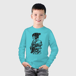 Лонгслив хлопковый детский Гейша, цвет: бирюзовый — фото 2