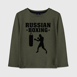 Лонгслив хлопковый детский Russian Boxing, цвет: меланж-хаки
