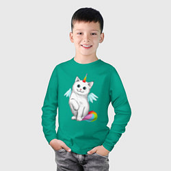 Лонгслив хлопковый детский Кот Единорог, цвет: зеленый — фото 2