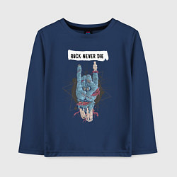 Лонгслив хлопковый детский Rock Never Die, цвет: тёмно-синий