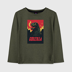 Лонгслив хлопковый детский Godzilla, цвет: меланж-хаки