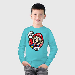 Лонгслив хлопковый детский Mario, цвет: бирюзовый — фото 2
