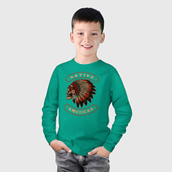 Лонгслив хлопковый детский Коренной американец, цвет: зеленый — фото 2