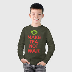 Лонгслив хлопковый детский Make tea not war, цвет: меланж-хаки — фото 2