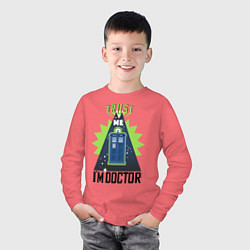 Лонгслив хлопковый детский Trust me, i'm doctor who, цвет: коралловый — фото 2