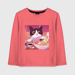 Лонгслив хлопковый детский Кот и лапша, цвет: коралловый