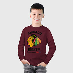 Лонгслив хлопковый детский CHICAGO BLACKHAWKS NHL, цвет: меланж-бордовый — фото 2
