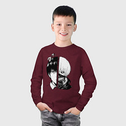 Лонгслив хлопковый детский Токийский гуль, цвет: меланж-бордовый — фото 2