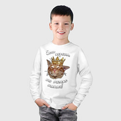 Лонгслив хлопковый детский Кот в короне, цвет: белый — фото 2