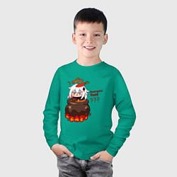 Лонгслив хлопковый детский Genshin Impact Paimon food, цвет: зеленый — фото 2
