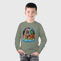 Лонгслив хлопковый детский Рождественский мопс, цвет: авокадо — фото 2