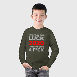 Лонгслив хлопковый детский 2020 Pray For Luck, цвет: меланж-хаки — фото 2
