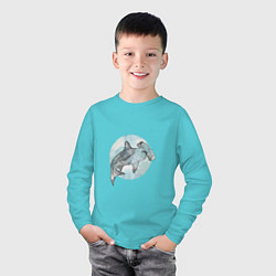 Лонгслив хлопковый детский Акула-молот, цвет: бирюзовый — фото 2