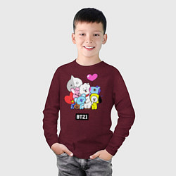 Лонгслив хлопковый детский BT21, цвет: меланж-бордовый — фото 2