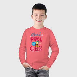 Лонгслив хлопковый детский Chock full of cheer, цвет: коралловый — фото 2